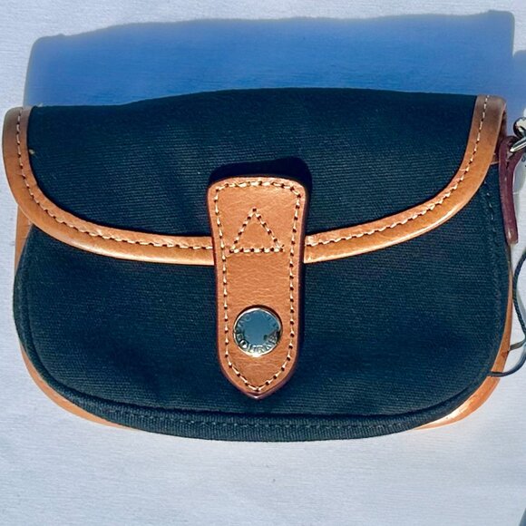Dooney & Bourke Oncour Elba Snap Flap Wristlet Black Canvas & Tan Red Lining EUC - Picture 11 of 15